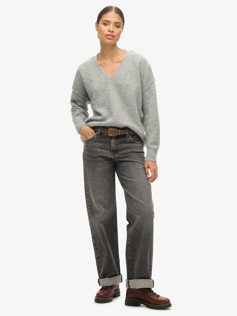 Superdry Oversized V-Neck Jumper, Mid Marl