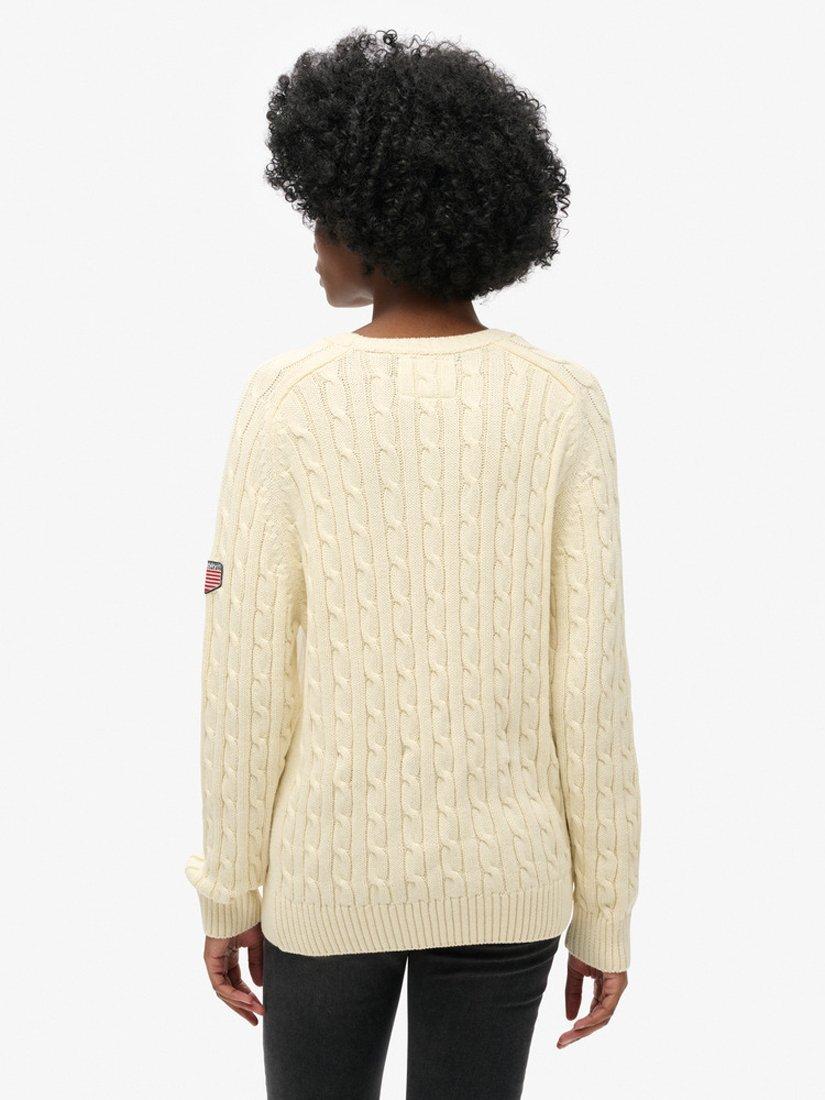 Product image 2 of 5, which shows Superdry Slouchy Cable Knit Pure Organic Cotton Jumper, Off White, 8