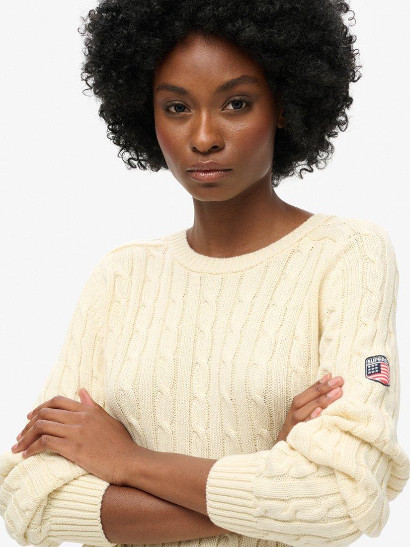 Product image 4 of 5, which shows Superdry Slouchy Cable Knit Pure Organic Cotton Jumper, Off White, 8
