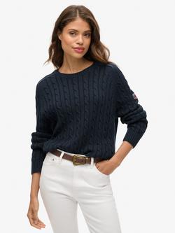 Superdry Organic Cotton Slouchy Cable Knit Jumper, Deep Navy, Deep Navy
