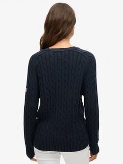 Superdry Organic Cotton Slouchy Cable Knit Jumper, Deep Navy - view 2, Deep Navy