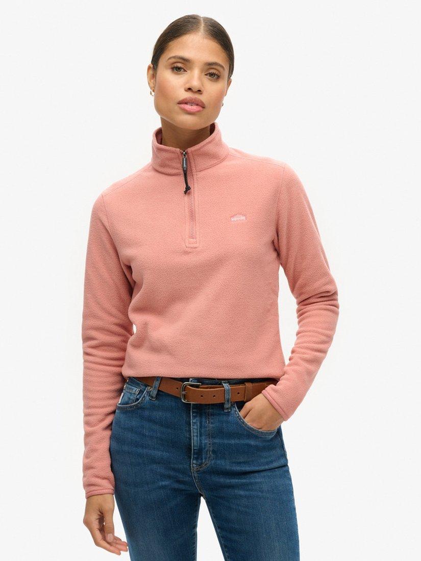 Product image 1 of 5, which shows Superdry Polar Fleece Half Zip Jumper, Ash Rose, 8