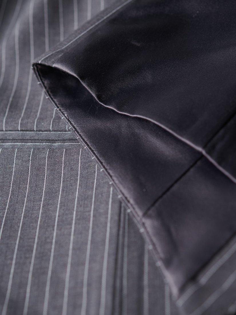 Product image 4 of 6, which shows Superdry Pinstripe Satin Back Waistcoat, Charcoal, 8