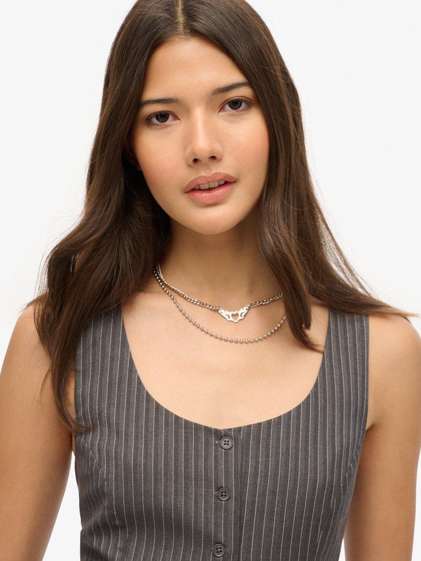 Product image 5 of 6, which shows Superdry Pinstripe Satin Back Waistcoat, Charcoal, 8