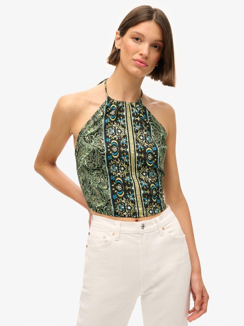 Superdry St Tropez Paisley Halter Top, Green