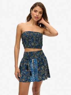 Superdry St Tropez Paisley Bandeau Top, Navy