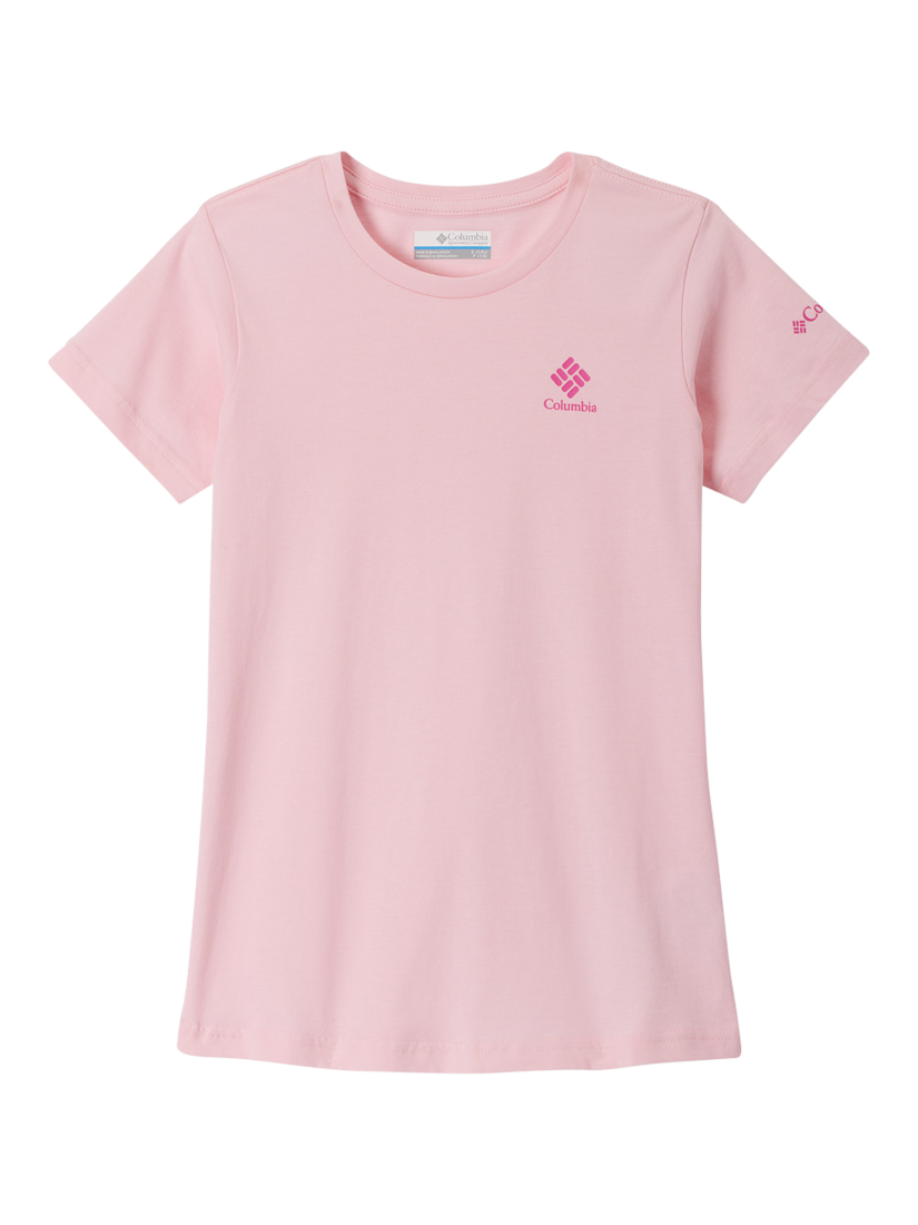 Product image 3 of 3, which shows Columbia Kids' Mission Lake Cotton Short Sleeve T-Shirt, Satin Pink, XS