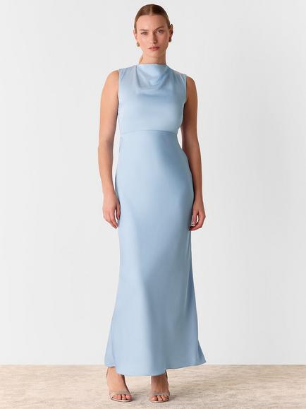 Whistles Cowl Neck Satin Maxi Dress, Pale Blue, Pale Blue