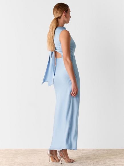 Whistles Cowl Neck Satin Maxi Dress, Pale Blue - view 2, Pale Blue