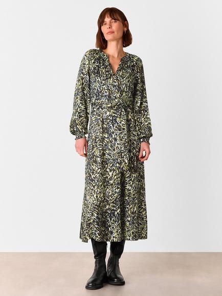Whistles Marlow Leopard Swirl Dress, Khaki/Multi, Khaki/Multi