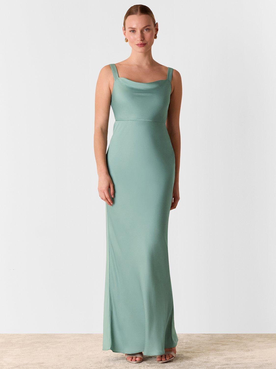 Product image 1 of 5, which shows Whistles Thea Satin Cowl Neck Maxi Dress, Sage Green, 6
