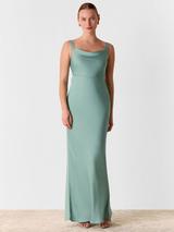Whistles Thea Satin Cowl Neck Maxi Dress, Sage Green