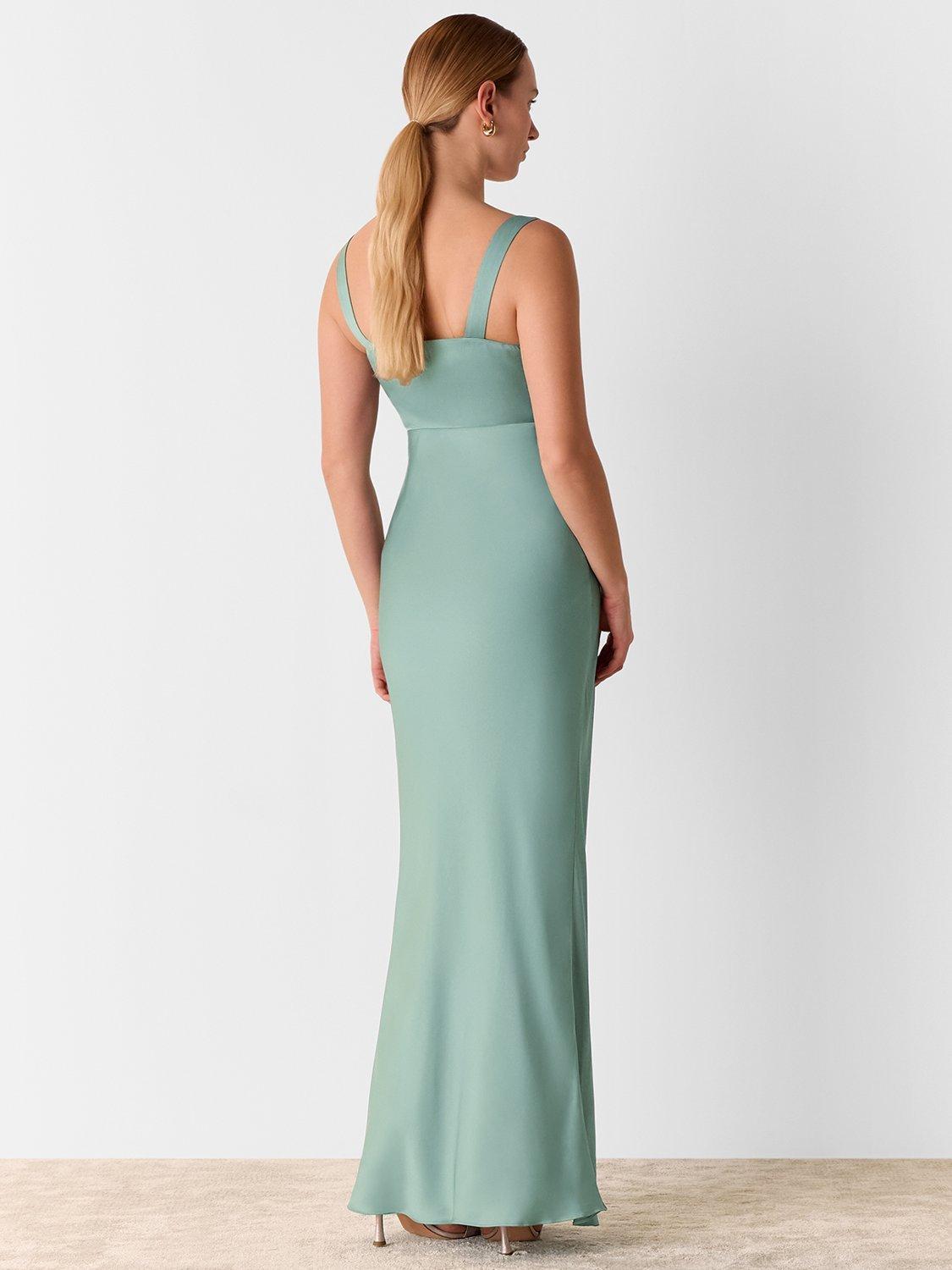 Product image 2 of 5, which shows Whistles Thea Satin Cowl Neck Maxi Dress, Sage Green, 6
