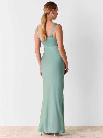 Whistles Thea Satin Cowl Neck Maxi Dress, Sage Green - view 2, Sage Green