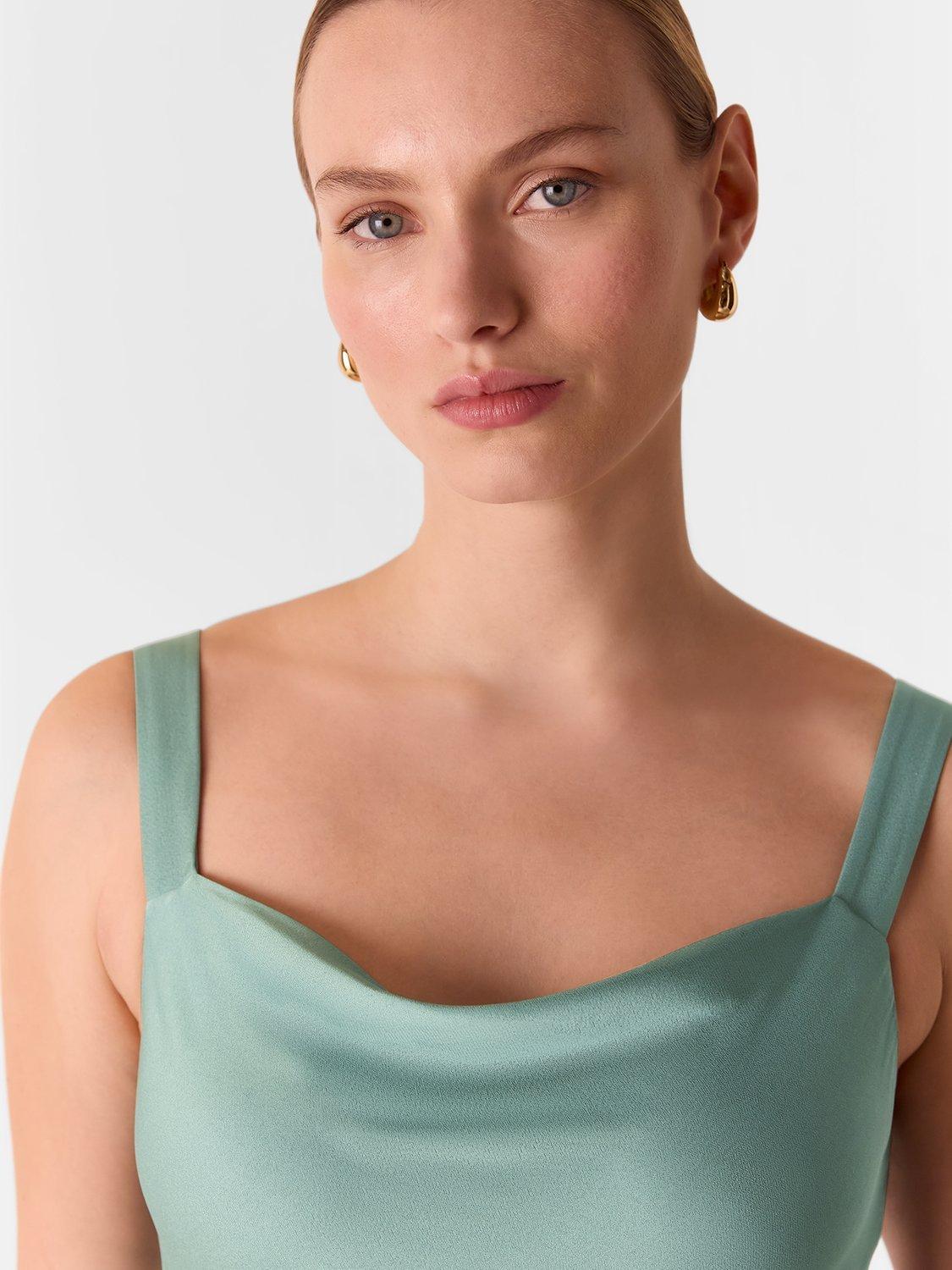 Product image 3 of 5, which shows Whistles Thea Satin Cowl Neck Maxi Dress, Sage Green, 6
