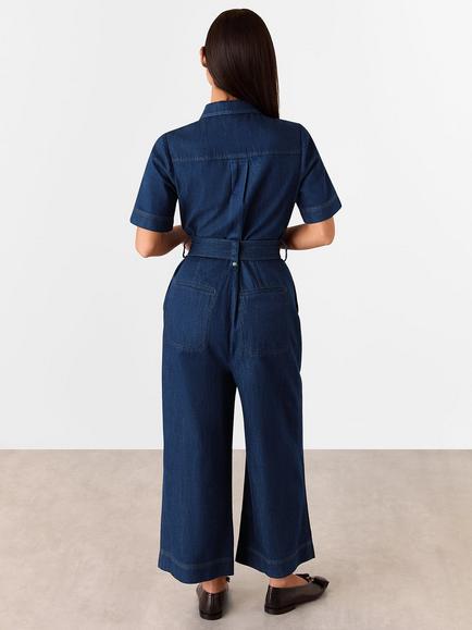 Whistles Petite Denim Pintuck Jumpsuit, Denim - view 2, Denim