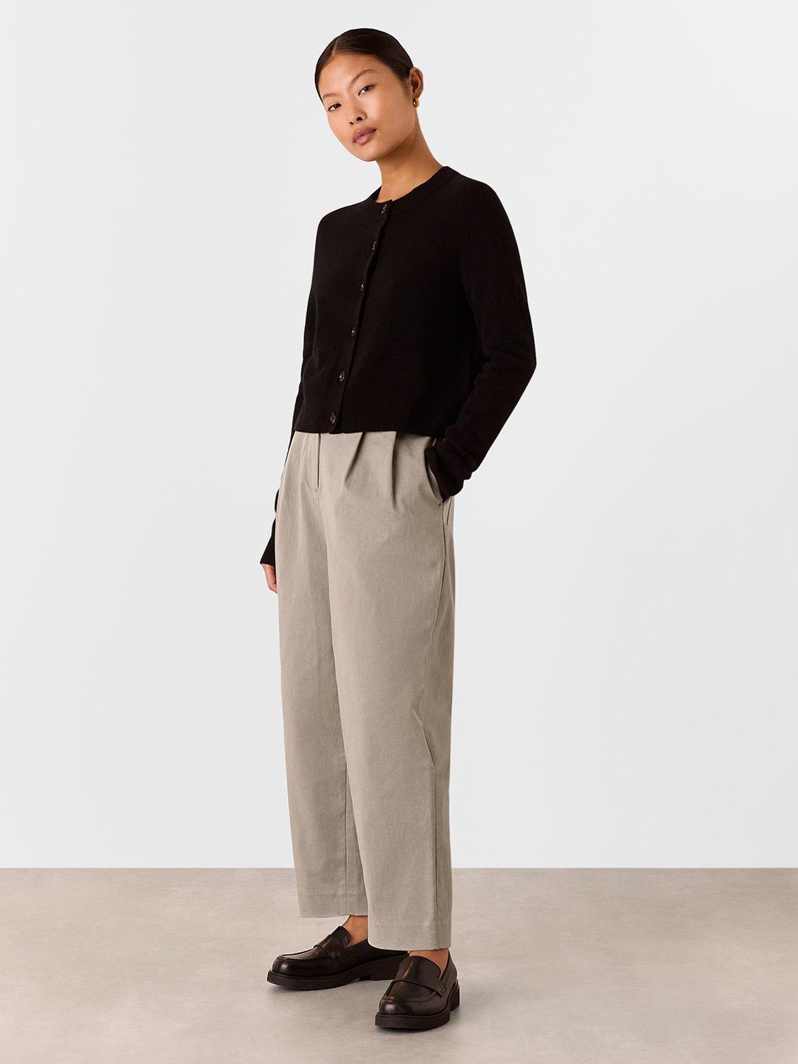 Product image 1 of 6, which shows Whistles Petite Bethany Barrel Leg Trousers, Taupe, 6