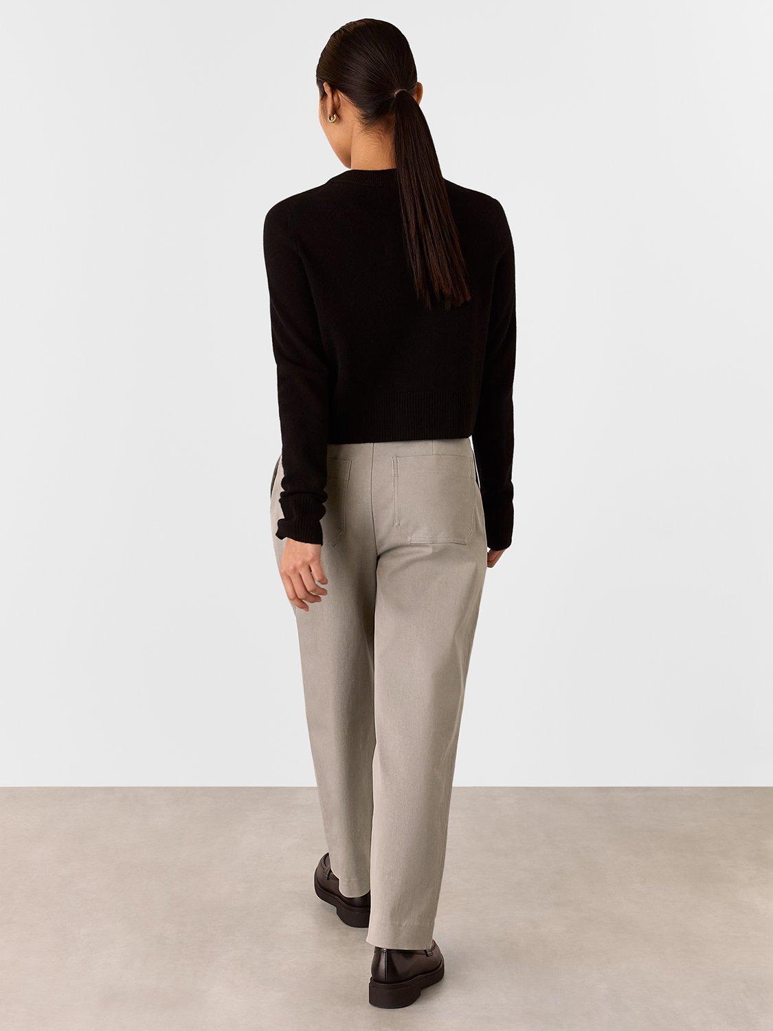 Product image 2 of 6, which shows Whistles Petite Bethany Barrel Leg Trousers, Taupe, 6