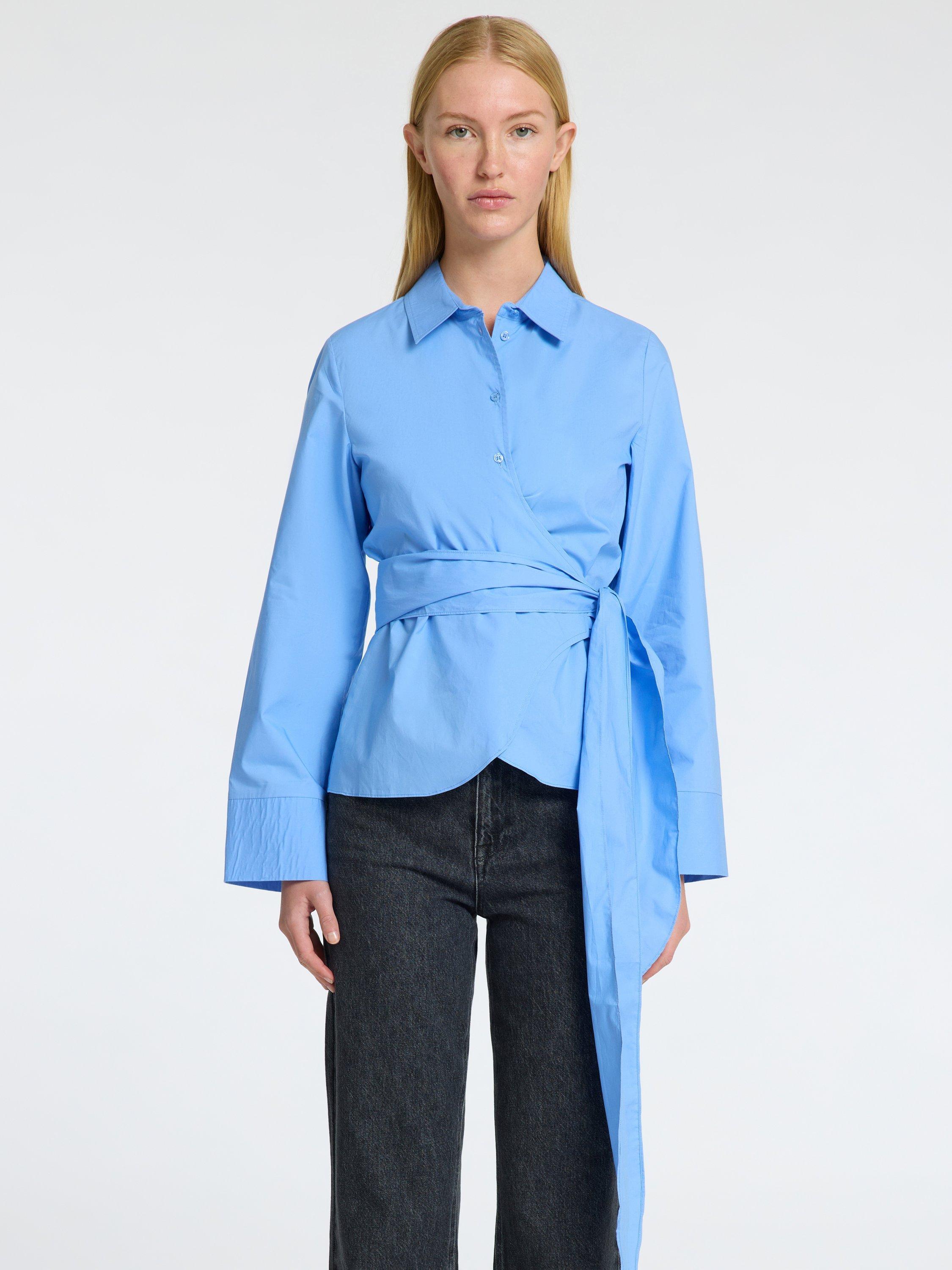Product image 1 of 6, which shows Selected Aviana Wrap Shirt, Cornflower Blue, 36