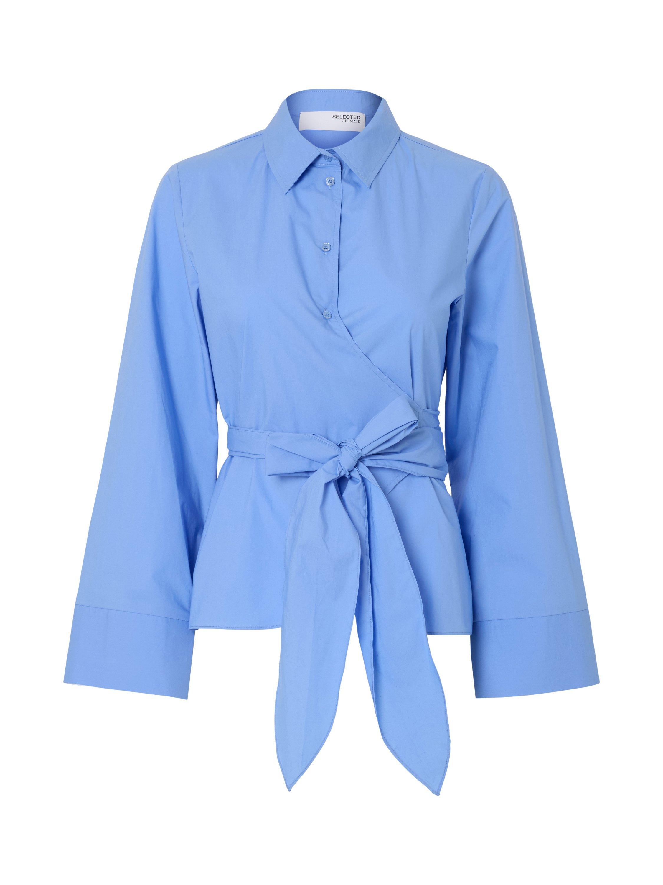 Product image 6 of 6, which shows Selected Aviana Wrap Shirt, Cornflower Blue, 36