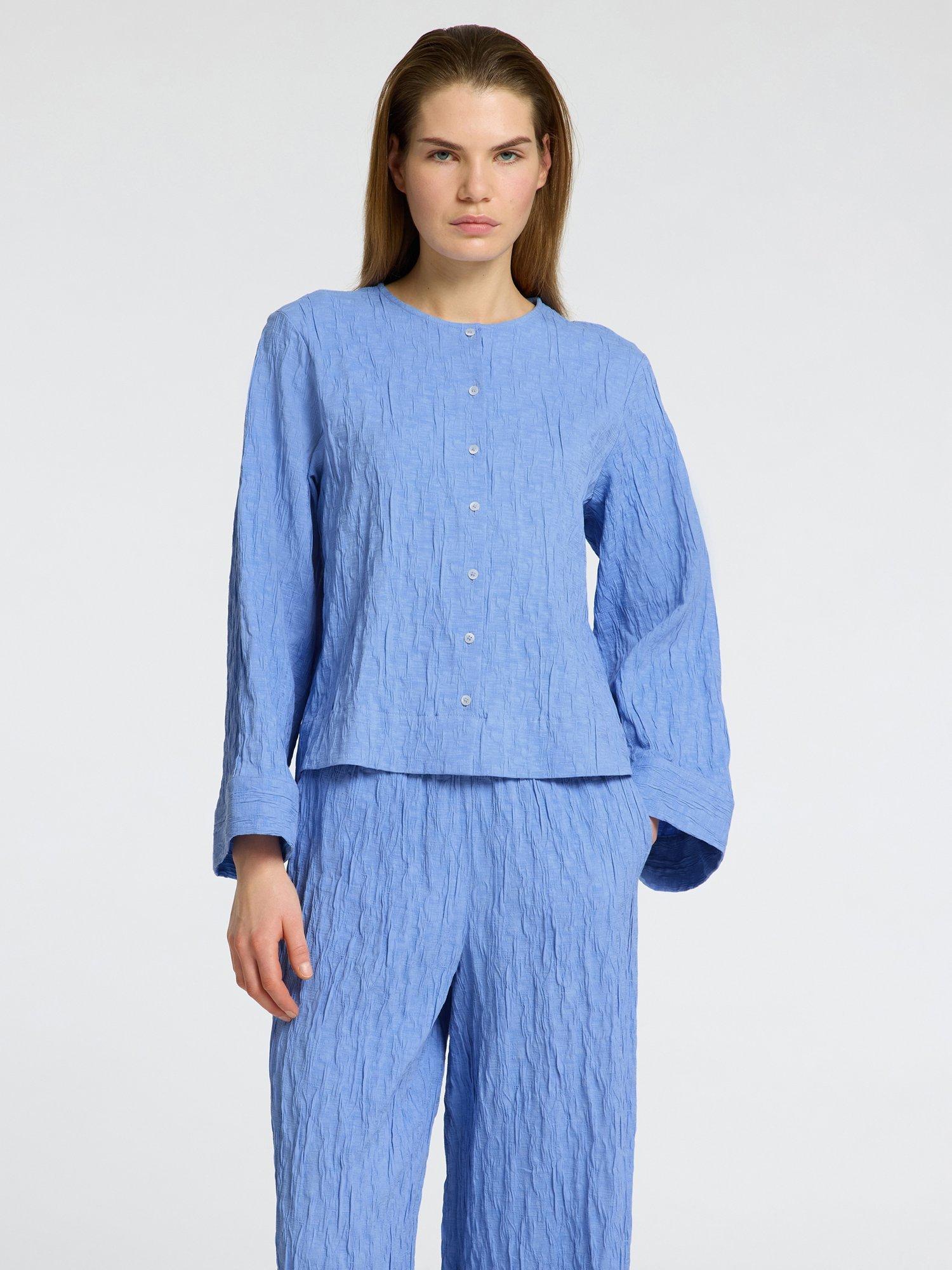 Product image 1 of 6, which shows Selected Coria Crinkle Shirt, Cornflower Blue, 38