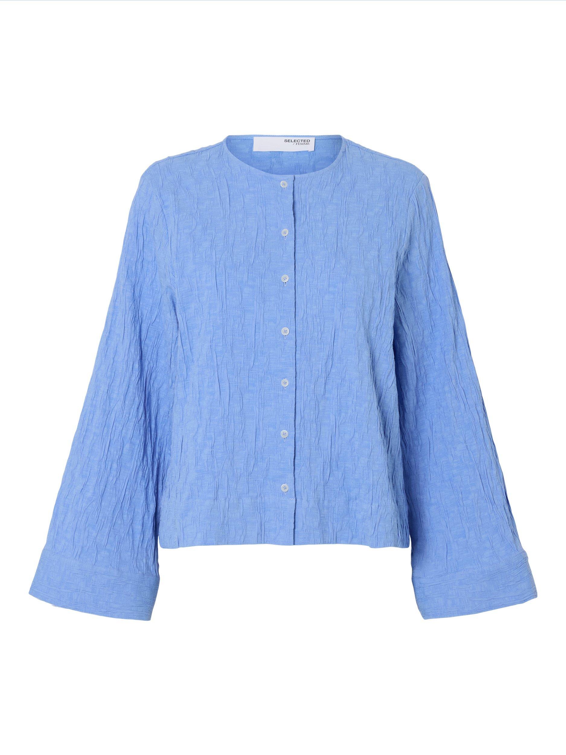 Product image 6 of 6, which shows Selected Coria Crinkle Shirt, Cornflower Blue, 38
