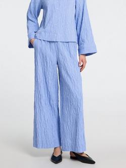 Selected Coria High Waist Crinkle Wide Leg Trousers, Cornflower Blue, Cornflower Blue
