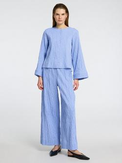 Selected Coria High Waist Crinkle Wide Leg Trousers, Cornflower Blue - view 2, Cornflower Blue