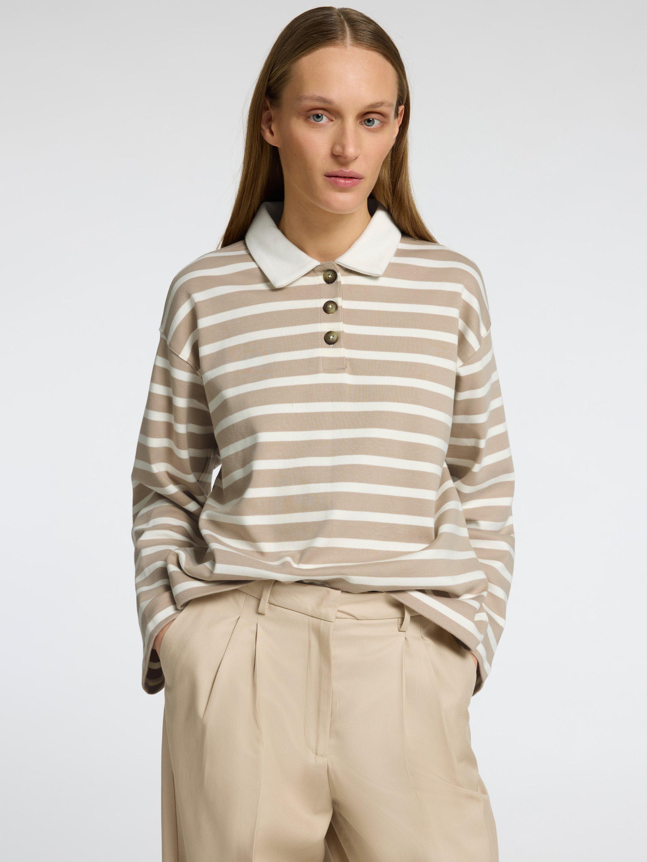 Product image 1 of 6, which shows Selected Wada Stripe Pure Organic Cotton Rugby Shirt, Brown/White, L