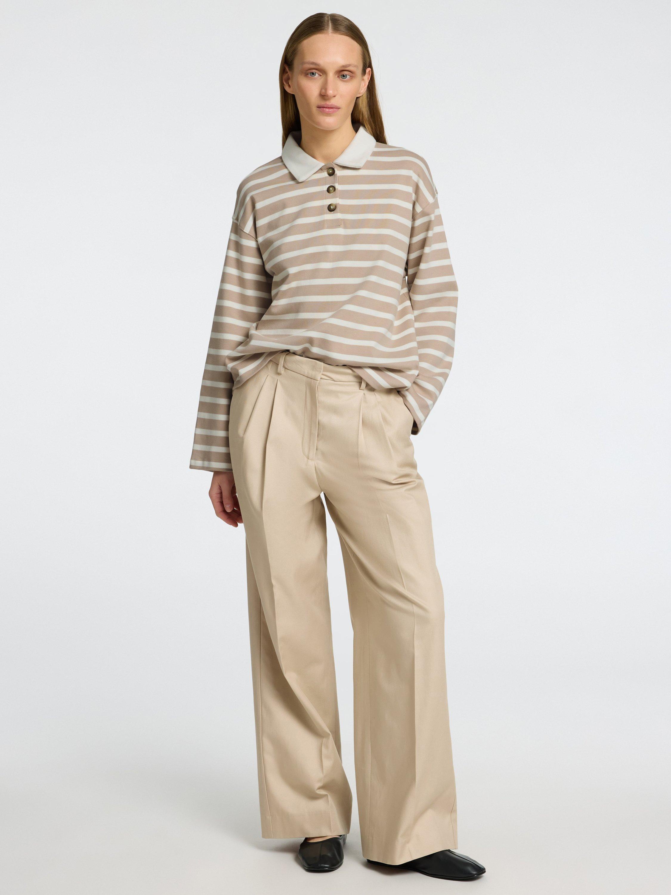 Product image 2 of 6, which shows Selected Wada Stripe Pure Organic Cotton Rugby Shirt, Brown/White, L