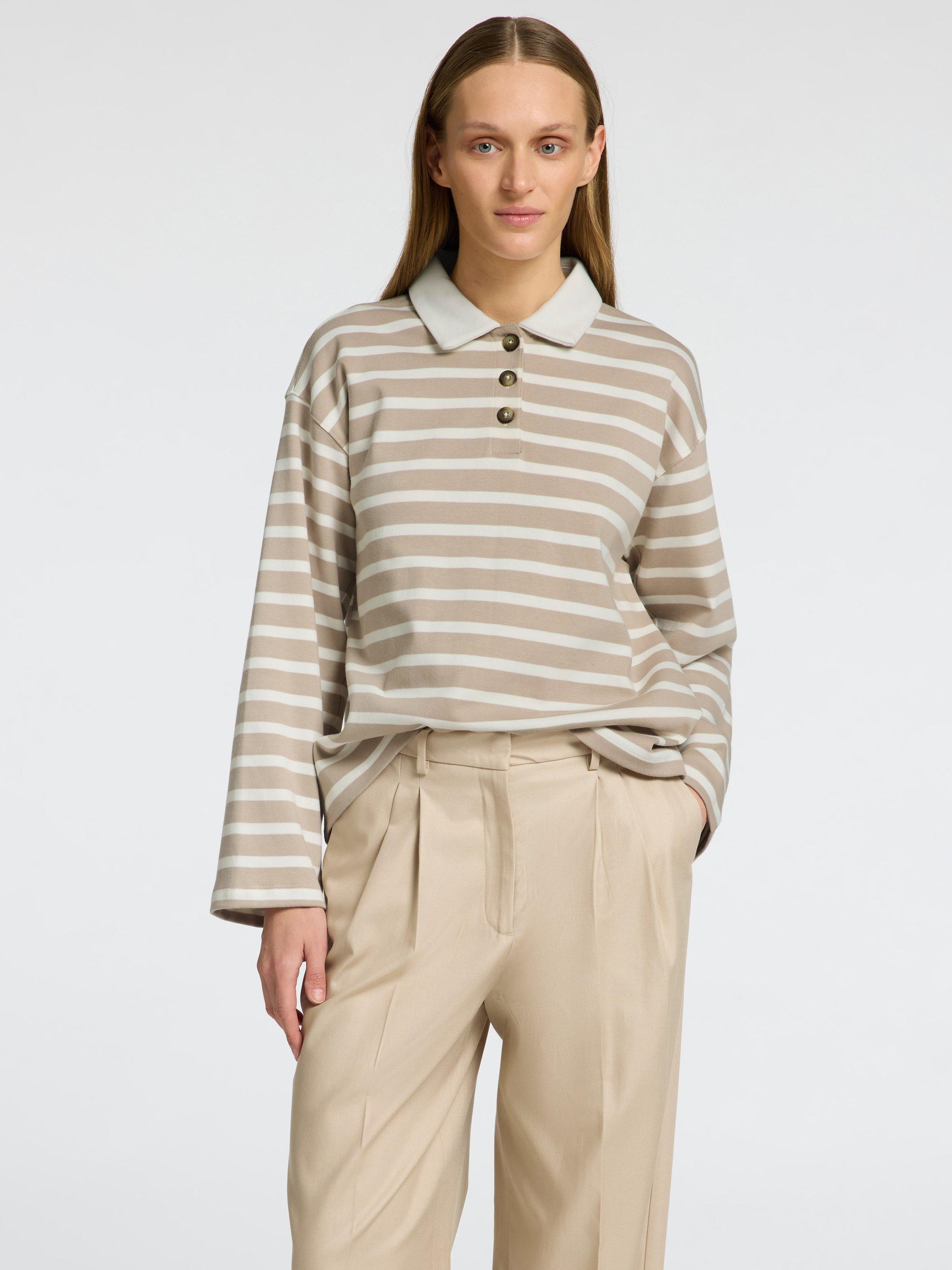 Product image 3 of 6, which shows Selected Wada Stripe Pure Organic Cotton Rugby Shirt, Brown/White, L