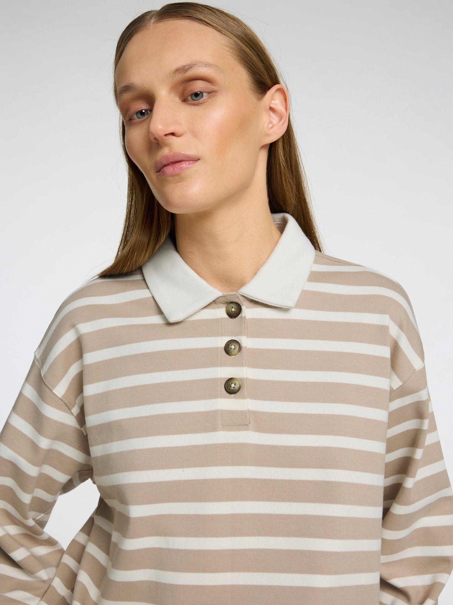 Product image 4 of 6, which shows Selected Wada Stripe Pure Organic Cotton Rugby Shirt, Brown/White, L