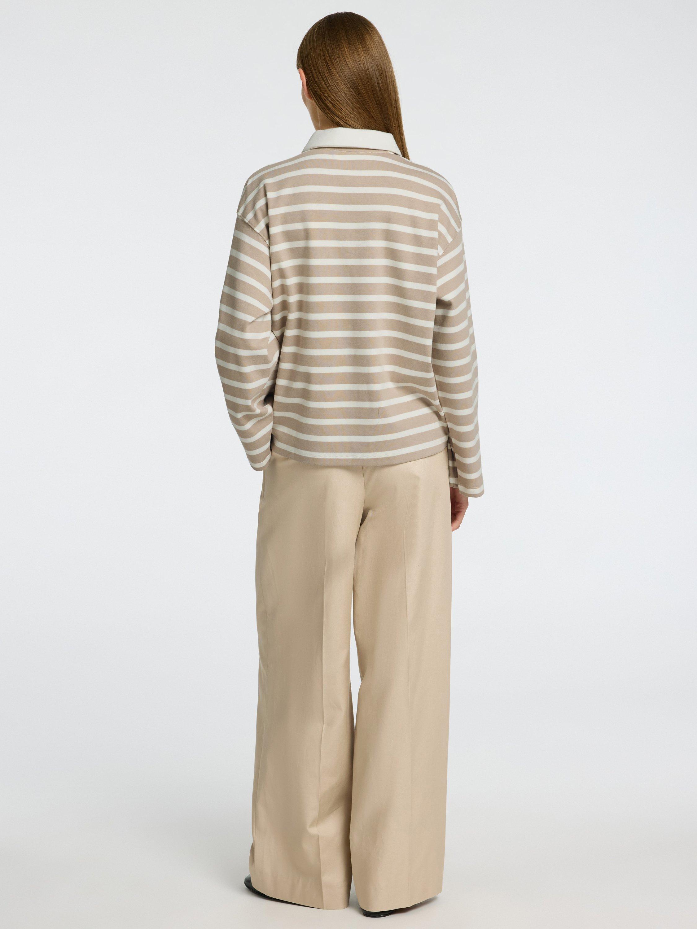 Product image 5 of 6, which shows Selected Wada Stripe Pure Organic Cotton Rugby Shirt, Brown/White, L