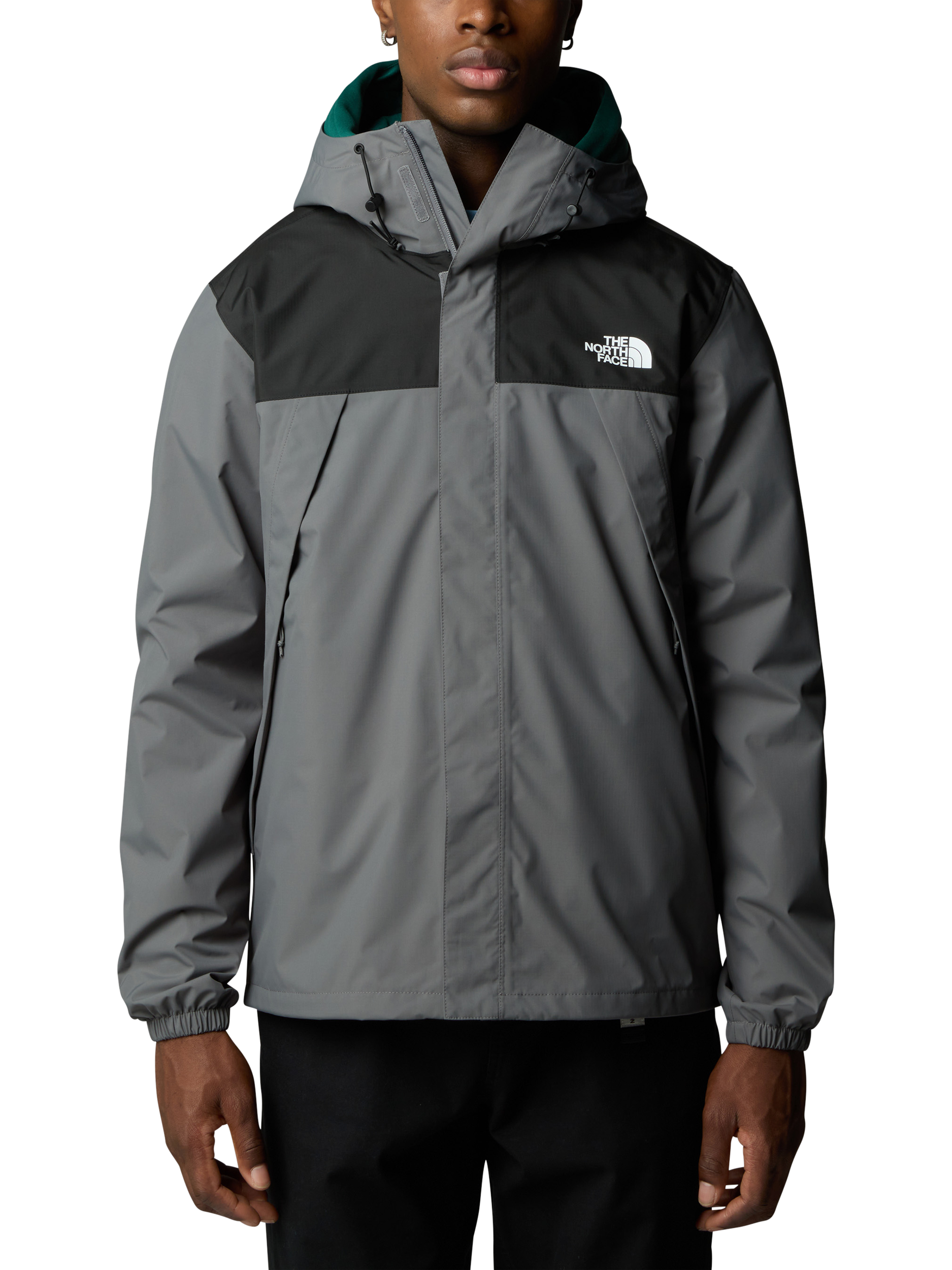 Product image 1 of 6, which shows The North Face Men's Antora Jacket, Pearl/Black, XL