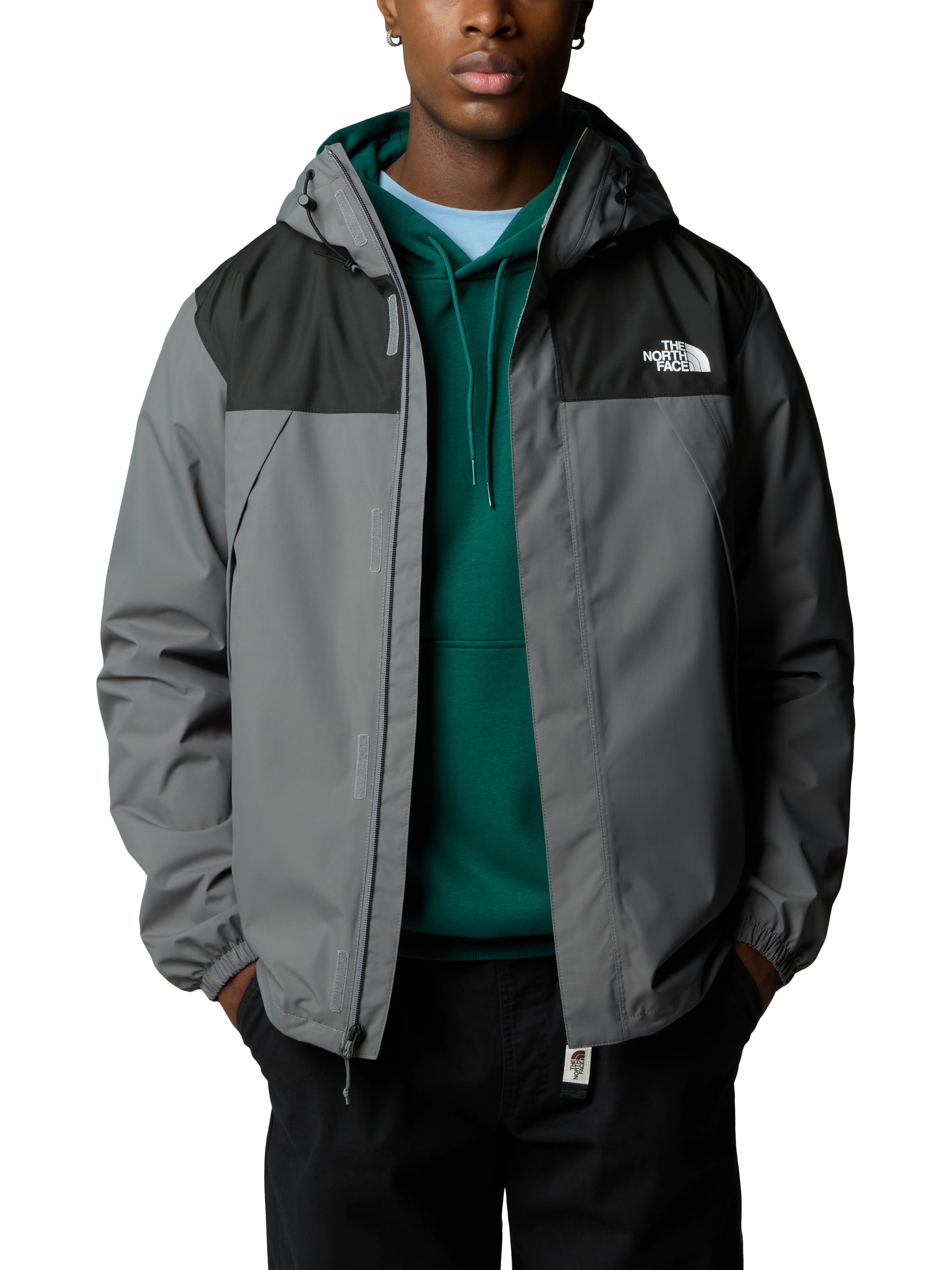 Product image 3 of 6, which shows The North Face Men's Antora Jacket, Pearl/Black, XL