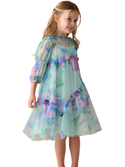 Angel & Rocket Kids' Asymmetric Frill Dress, Blue, Blue