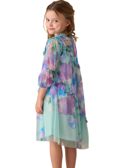 Angel & Rocket Kids' Asymmetric Frill Dress, Blue - view 2, Blue