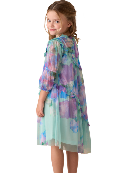 Angel & Rocket Kids' Asymmetric Frill Dress, Blue - view 2, Blue