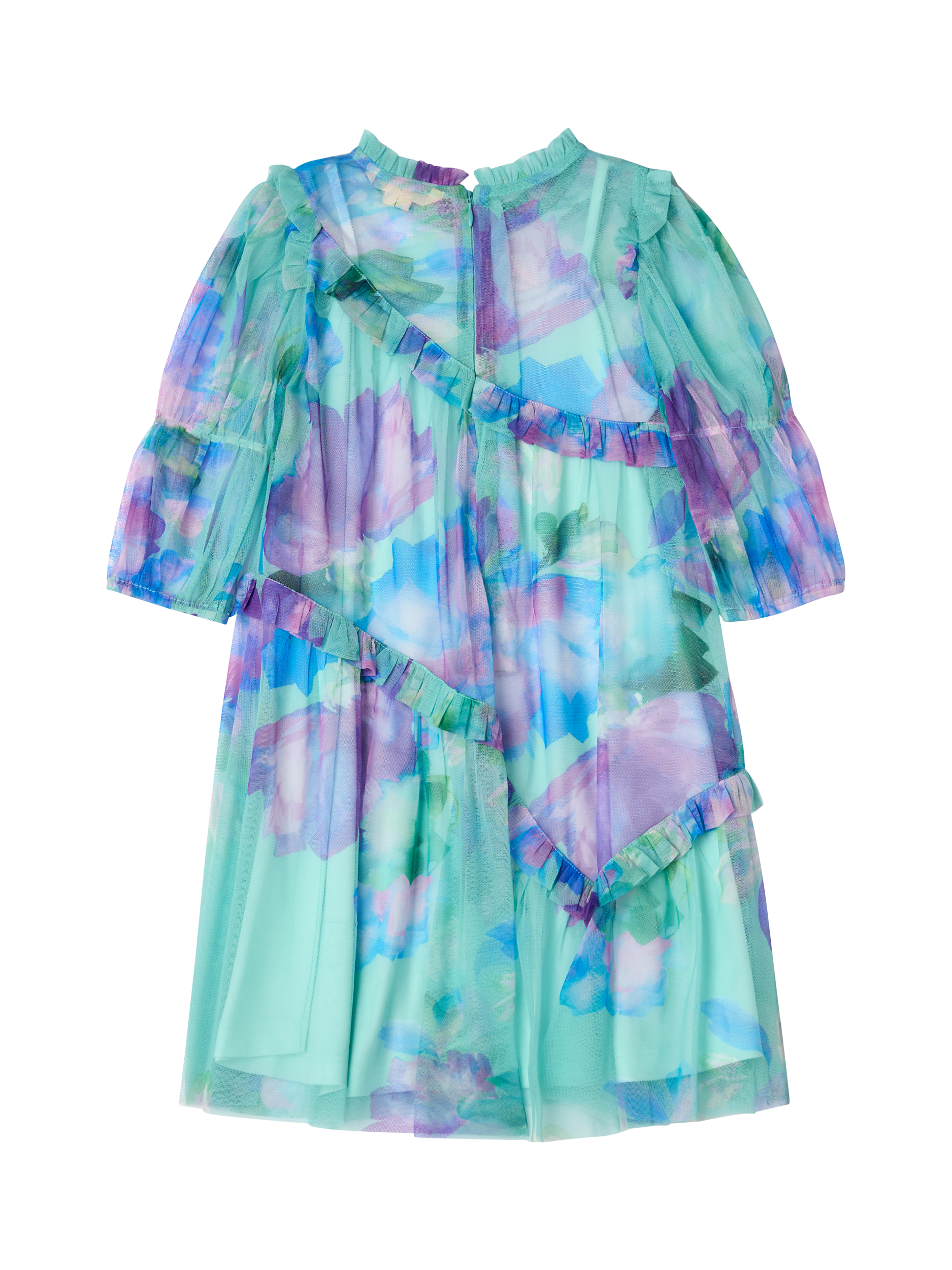 Product image 6 of 8, which shows Angel & Rocket Kids' Asymmetric Frill Dress, Blue, 3 years