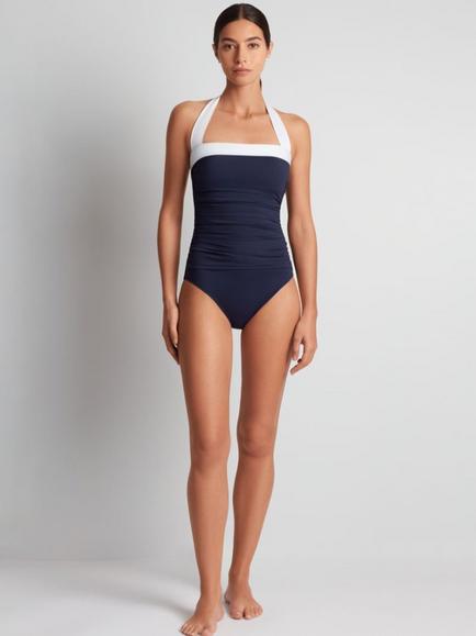 Ralph Lauren Shirred Bandeau Swimsuit, Dark Navy, Dark Navy