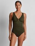 Lauren Ralph Lauren Ruched Ring Front Swimsuit, Olive Green