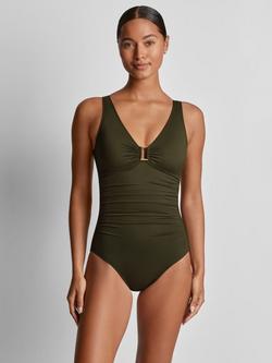 Lauren Ralph Lauren Ruched Ring Front Swimsuit - view 2, Olive Green