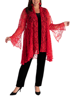 chesca Lace Scallop Edge Swing Jacket, Poppy, Poppy