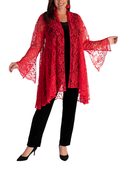 chesca Lace Scallop Edge Swing Jacket, Poppy, Poppy
