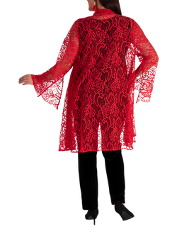 chesca Lace Scallop Edge Swing Jacket, Poppy - view 2, Poppy