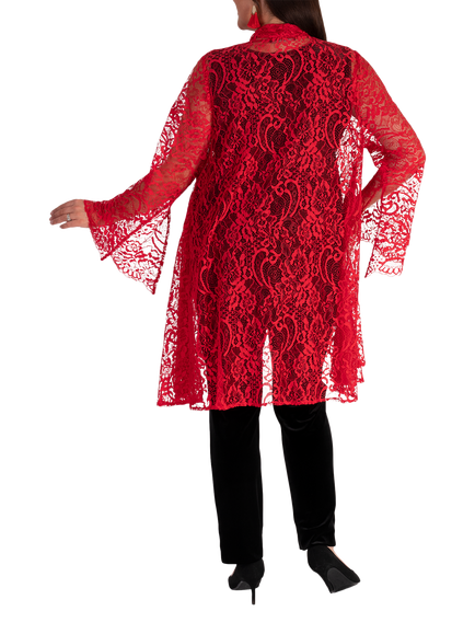 chesca Lace Scallop Edge Swing Jacket, Poppy - view 2, Poppy