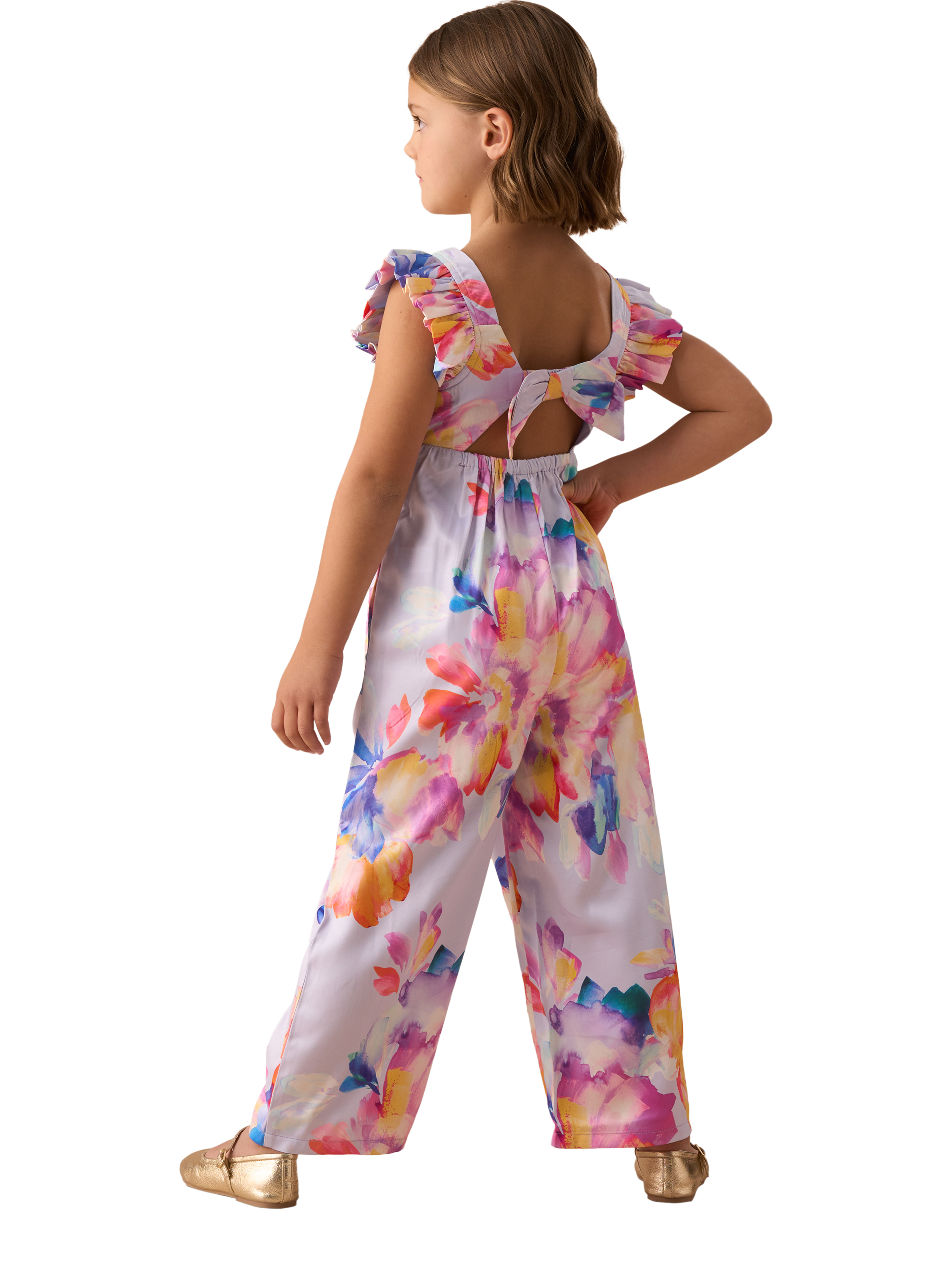Product image 2 of 6, which shows Angel & Rocket Kids' Wide Leg Print Jumpsuit, Purple/Multi, 5 years