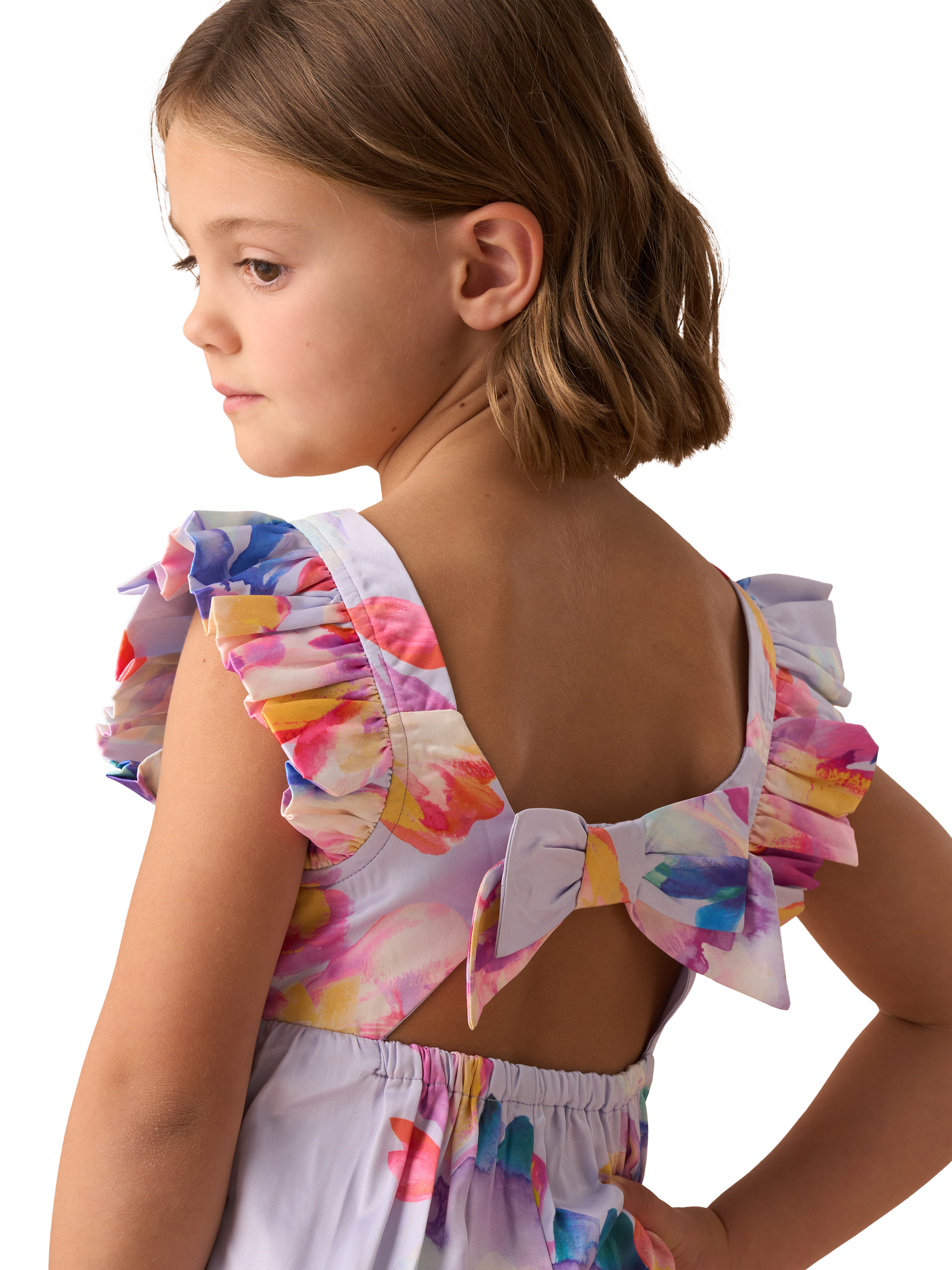 Product image 3 of 6, which shows Angel & Rocket Kids' Wide Leg Print Jumpsuit, Purple/Multi, 5 years