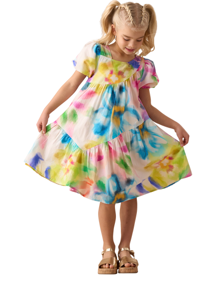 Angel & Rocket Aysmmetric Puff Sleeve Dress, Pink, Pink