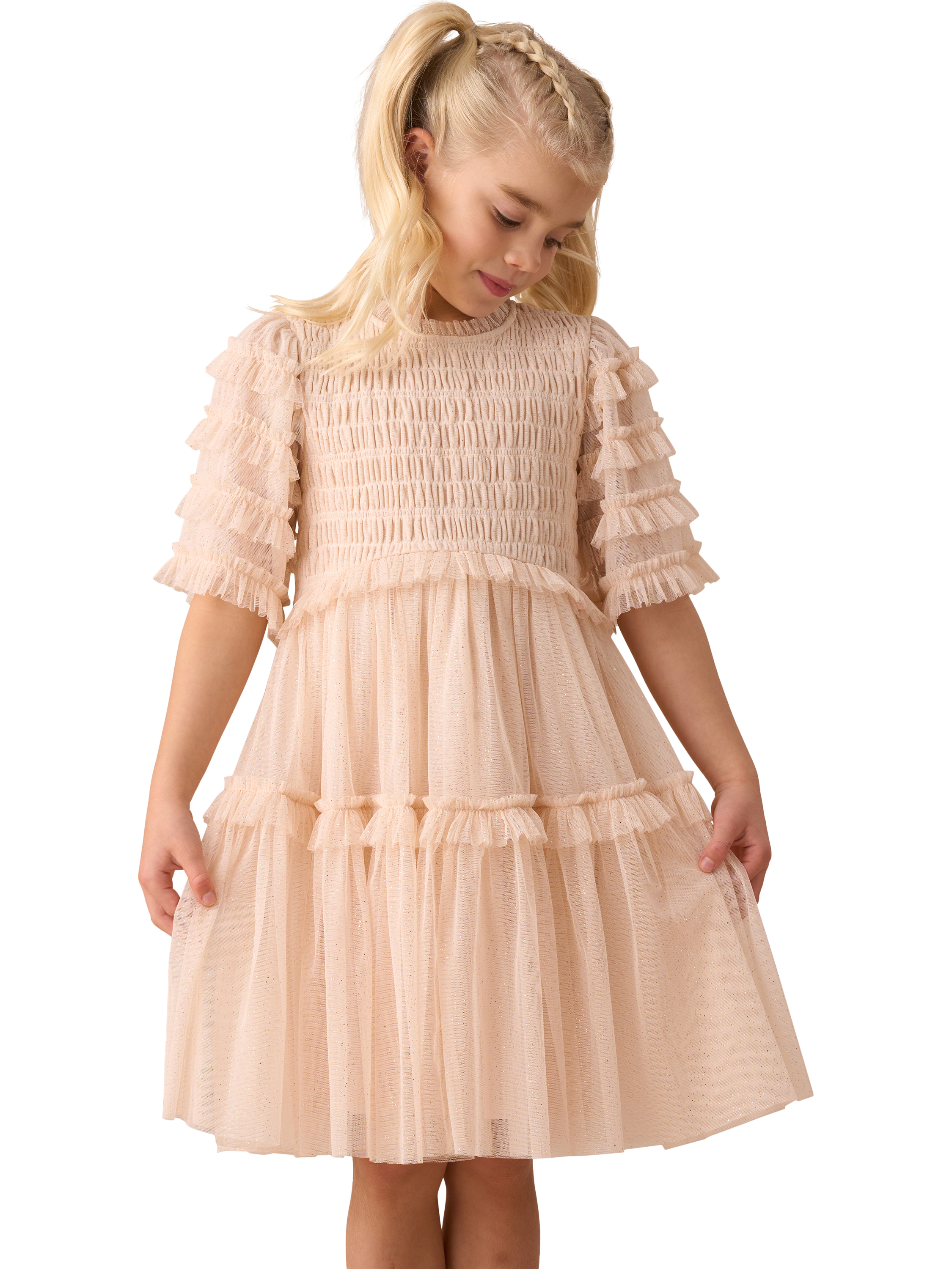 Product image 1 of 8, which shows Angel & Rocket Kids' Bohemian Embellished Dress, Pink, 3 years